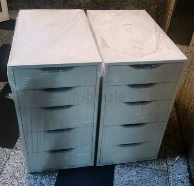 Pair of White 5-Drawer Bedside/Office Cabinets - Good Condition