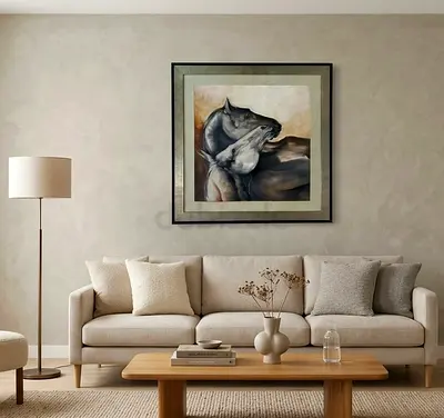 Framed hand-painted Horse Portrait Painting collectible — Neutral Tones (80 x 80)