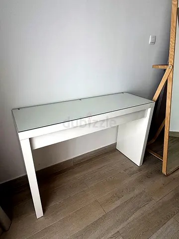 IKEA White Console Table with Glass Top - Slim Entry Table