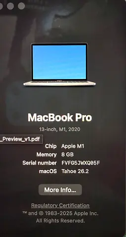 Apple MacBook Pro 13-inch (M1, 2020) - 8GB RAM, macOS Tahoe 512GB Memory