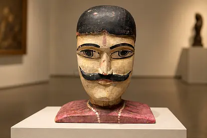 Hand-Painted Rajasthani Wooden Head Sculpture