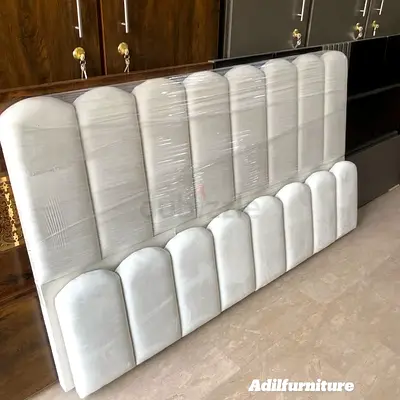 Upholstered Velvet Headboard (Queen/King) - Light Grey, New
