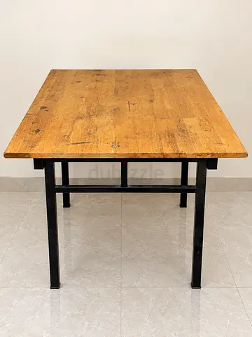 Solid Wood Top Industrial Dining/Work Foldable Table with Metal Legs