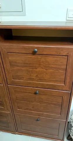 IKEA BRUSALI - Tall Wooden Shoe Cabinet with 3 Drop-Down Compartments - Dark Brown 61x30x130cm
