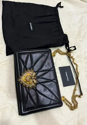 Dolce & Gabbana Devotion Quilted Black Leather Shoulder Bag with Chain