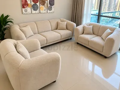Beige 3-piece Fabric Sofa Set (3-seater + 2-seater + Armchair) - Good Condition