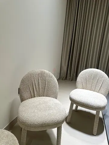 Set of 3 Cream Bouclé Dining Chairs - Good Condition