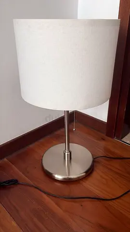 Bedside table lamp with white fabric