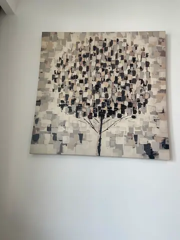 Neutral tones abstract tree wall art painting (framed canvas)