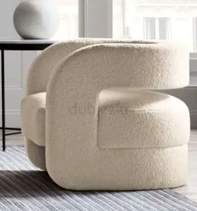 Modern boucle upholstered lounge chair - cream curved design