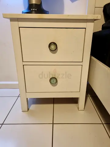 Single Ikea Bed, with mettras and bedside table with two drawers — good condition