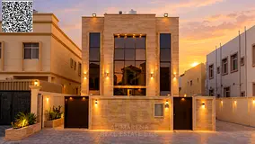 A villa for sale in Al Muwaihat, Ajman, combining luxury, comfort, spacious interiors, and a strateg