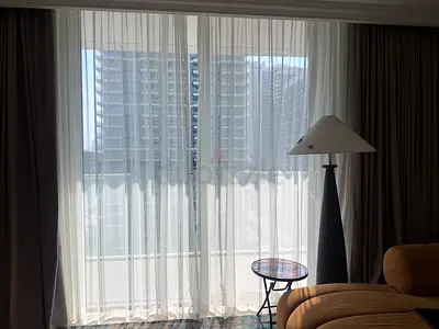 Cappuccino and Sheer White Curtains with Dark Drapes - Set for Living Room