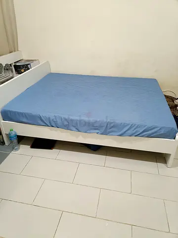 White Wooden IKEA King size Bed Frame with medical mattress in Good Condition