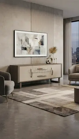 Andrew Martin Modern low sideboard / TV console in two-tone wood and beige finish