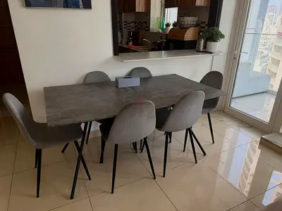 6-Seater Modern Grey Dining Table with Chairs - Good Condition