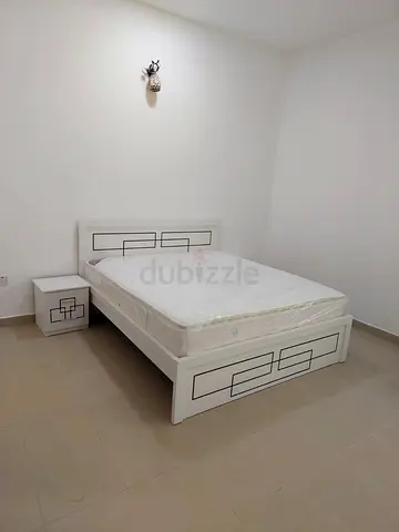 White Wooden king size Bed with Mattress and Matching Nightstand