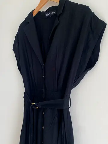 Zara Black belted midi dress - size L - Very Good condition
