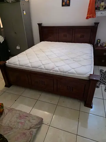 Solid Wood Queen Bed Frame with Headboard and Storage Footboard