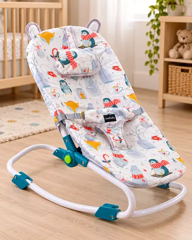 Baby bouncer rocker with cute animal print - gently used