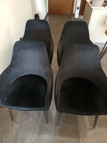 Set of 4 Black Velvet Dining Chairs - Good Condition