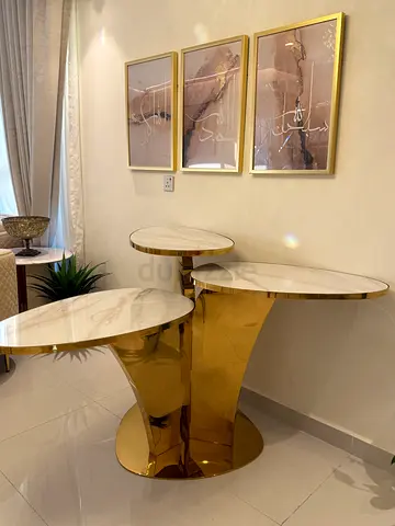 PAN Home Rozal White & Gold Sintered Stone Console Table