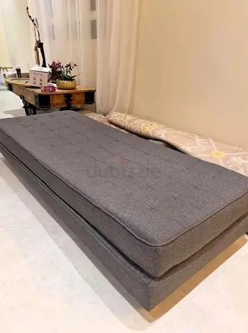 Gray tufted daybed/sofa bed - single mattress with base