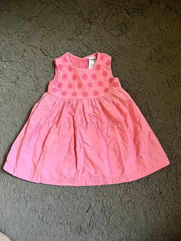Pink sleeveless floral cotton dress for girl - size 6-12m