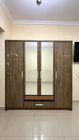 4-door Wooden Wardrobe with Mirror - Good Condition, Spacious