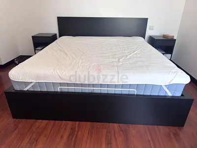 IKEA MALM Ottoman Bed (hydraulic bed storage) 160x200 cm - Black-Brown + VIKHAMMER 2 Side Table