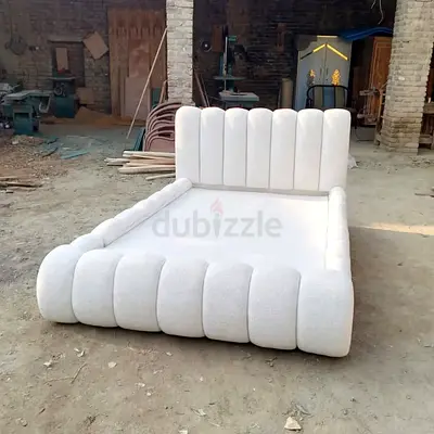 White Upholstered Modern Bed Frame with Padded Headboard and Footboard