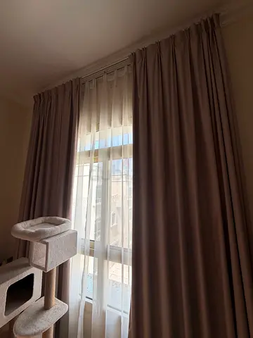 Beige full-length curtains with sheer voile - set, excellent condition