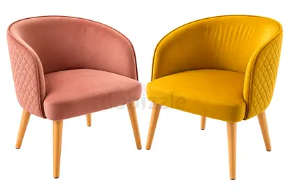 Pair of Modern Accent Armchairs - Velvet Upholstery, Wooden Legs