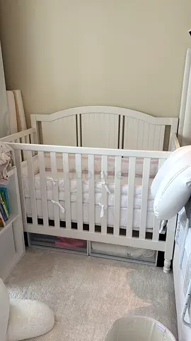 Pottery Barn Catalina White Wooden Baby Crib with Mattress and Storage Drawers - perfect Condition