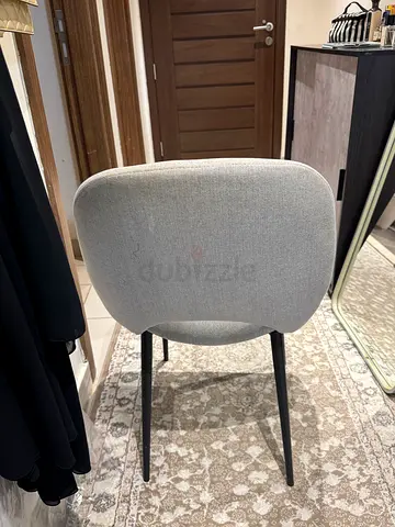 Set of 4 Grey Fabric Dining Chairs with Metal Legs - Good Condition