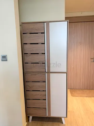Multiple purpose wooden storage cabinet/ shoe rack with doors - good condition