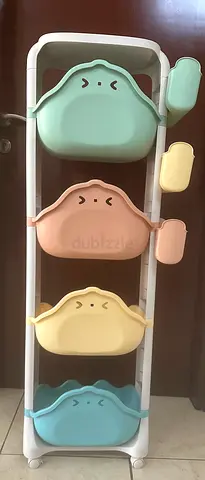4-tier Cute Baby Toy Storage Rack — Mint/Peach/Yellow/Blue Bins