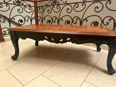 Solid Wood Low Coffee Table with Carved Legs