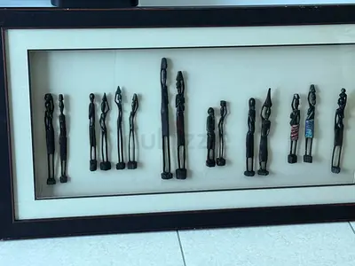 Hand-carved Wooden African Family Figurine Shadow Box (Framed Set)