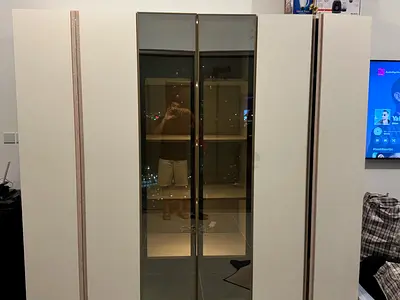 Large White 4-Door Wardrobe with Glass Center Display
