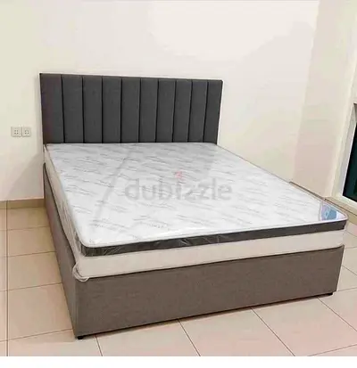 Grey upholstered double bed frame with mattress - Brand New