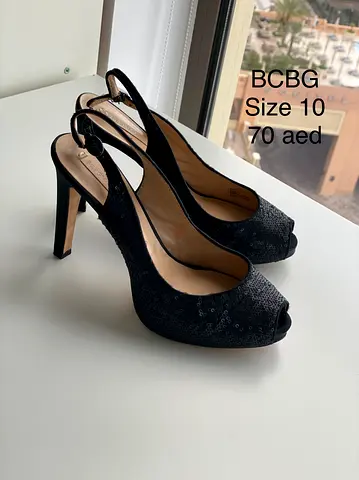 BCBG Black Sequin Slingback Heels Size 10
