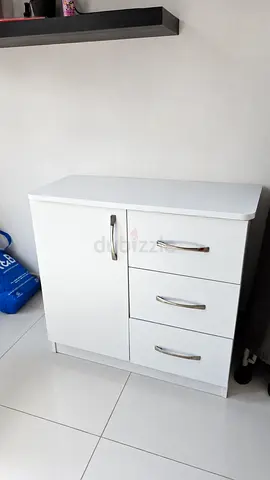 White 1-door cabinet with 3 drawers — compact storage unit