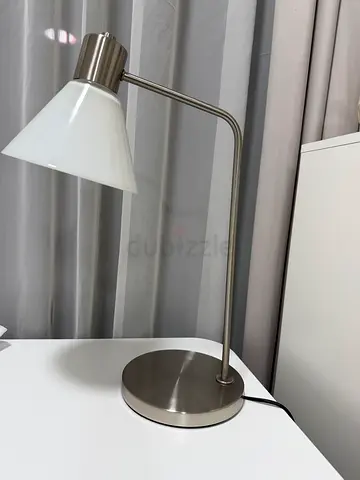 Modern metal desk lamp with white glass shade - good condition