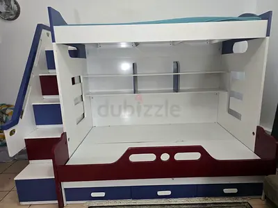 Kids triple bunk bed with storage stairs and pull-out drawers - sturdy condition