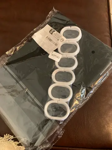 Black bathroom Curtain  with White Oval Curtain Rings - New 180x180