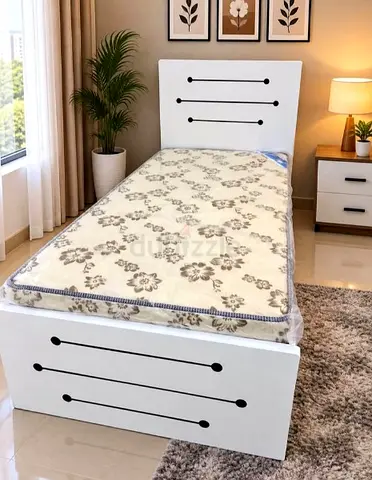 Single Bed Frame with Mattress - White Wooden Bed (Good Condition)