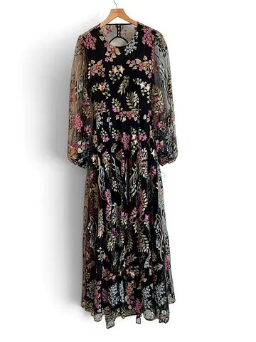 Asos Edition Black and Floral Long Sleeve Maxi Dress - Sheer Overlay
