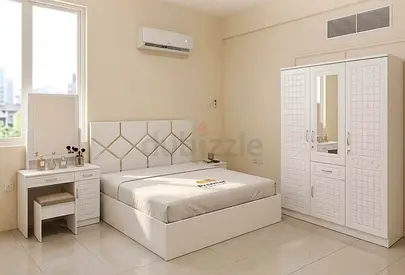 White bedroom set - double bed with matching wardrobe and dressing table