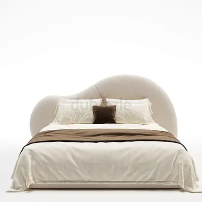 Beige Modern Curved Headboard Double Bed (Good Condition)